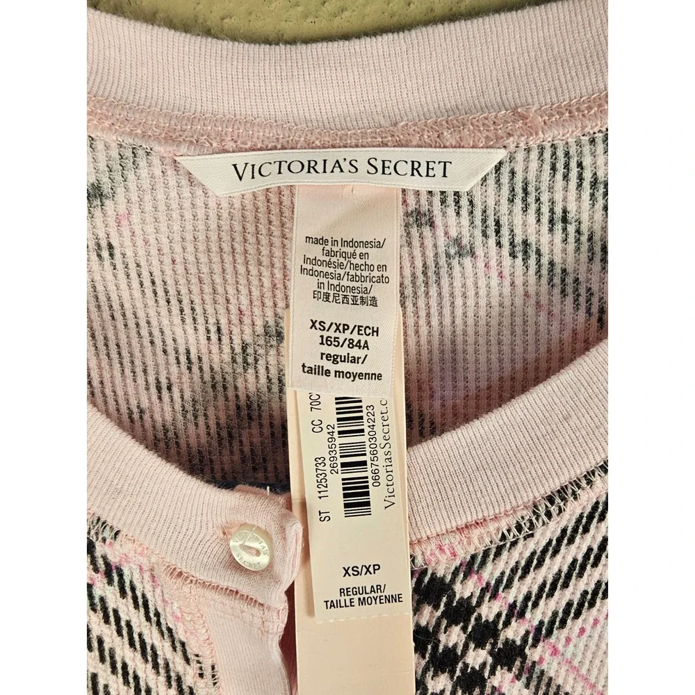 NWT Victoria's Secret Pink Black Plaid Thermal Long John Pajamas‎ Romper XS